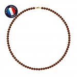 Collier - PERLINEA - Perle de Culture d'Eau Douce - Chocolat - Or Jaune - 42 cm - AAA+