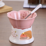 Keraminis lydymo puodo rinkinys &scaron;okolado ir sūrio fondiu Pink bowl_Pink pot