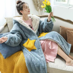 Žiemos storas koralinis vilnos chalatas miegui Žiemos moteri&scaron;ka naktinė su gobtuvu Kimono vonios chalatas Laisvas flanelinis ilgas naktinis drabužis Namų drabužiai M gray