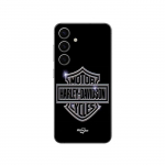 Coque Samsung Galaxy S25 Harley Davidson logo motor sycles gris front noir Maniacase juoda