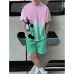 Vasaros laisvalaikio vyri&scaron;ki mar&scaron;kinėliai lauko sportui paplūdimio kelnės Street Fashion trumpomis rankovėmis ir rai&scaron;teliu &scaron;ortai Vyri&scaron;kas kostiumas S