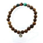 Pierres et Min&eacute;raux. Bracelet Perles Malachite du Congo + Agate de R&ecirc;ve + bois 8 mm. Fabriqu&eacute; en France.