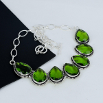 Subtilus peridoto akmens rankų darbo 925 svarų sterlingų sidabro karoliai, peridoto sidabro karoliai žmonai, unisex karoliai, Kalėdų dienos dovana 20" žalia