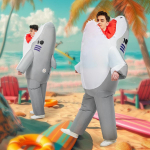 Pripučiamas žmogėdžio ryklio kostiumas, suaugusiems One size (150-190cm) pilka