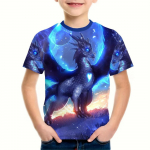 Vaiki&scaron;ki mar&scaron;kinėliai 3D Dragon Graphic mar&scaron;kinėliai vaiki&scaron;ki vir&scaron;utiniai mar&scaron;kinėliai su apvalia kaklelis Animaciniai gyvūnai trumpomis rankovėmis mar&scaron;kinėliai berniukui 160