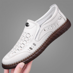 Vyri&scaron;kos basutės kvėpuojančios kasdienės pintos odos basutės tu&scaron;čiavidurėmis skylėmis vyri&scaron;ki didelio dydžio vyri&scaron;ki batai 43 balta