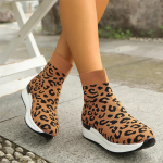 Moteri&scaron;kos leopardinės kojinės Ankle Boots Plok&scaron;čiapadžiai Megztos sportbačiai Moteri&scaron;ki batai 2025 m. Tendencija Žiemos Laisvalaikio Mada Nauji Jaukūs Sportbačiai Mujer 40 ruda