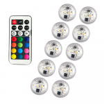 10 vnt. Mini panardinamas RGB LED &scaron;viestuvas su nuotolinio valdymo pultu vazai, akvariumui, sūkurinei voniai, baseinui