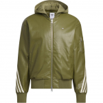 Adidas Originals FW24 PU striukė M serija Mados logotipas Juostelė Stilingas užtrauktukas Sportinė ilgomis rankovėmis striukė Vyri&scaron;kos striukės Tamsiai alyvuogių žalia JL7557 XS