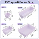 Spalvingas 25 vnt. Skaidraus plastiko stalčių organizatorius 4 dydžių Kosmetinio stalčiaus dalikliai Laikymo atskyrimo dėžutės makiažui, virtuvės įrankiams 25PCS/Set &scaron;viesiai violetinė spalva