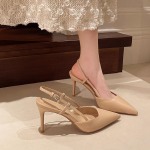Madingi vasariniai moteri&scaron;ki batai Smailus priekis Plonas kulnas Moteri&scaron;kos basutės Natūralios odos batai moterims Slingback Eleganti&scaron;ki auk&scaron;takulniai &Scaron;ventiniai batai 36 abrikosas