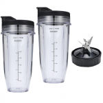 24oz Mai&scaron;ytuvo puodeliai ir 7 a&scaron;menų peilis Ninja Nutri atsarginiams puodeliams su gėrimo ir užspaudžiamais dangteliais Puikiai tinka BL480