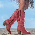 Nauji moteri&scaron;ki auk&scaron;takulniai batai su retro metalinėmis sagtimis, smailiais pir&scaron;tais, storu kulnu, dygsniuotais vakarieti&scaron;kais kauboji&scaron;kais batais, moteri&scaron;ki batai &bdquo;Zapatos De Mujer&ldquo;. 34 raudona