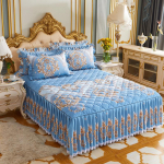 Korėjieti&scaron;ko stiliaus dygsniuotas nėriniuotas princesės lovos sijonas &ndash; Sutir&scaron;tintas &scaron;ilku &scaron;ukuotas dulkių nepraleidžiantis lovatiesė 180*220cm Quilted Bed Skirt