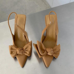 Madingos 2025 m. vasaros prekės ženklo moteri&scaron;kos slingback basutės su kulnu Madingos su lankeliu Smailus pir&scaron;tas Įsispiriami Moteri&scaron;ki eleganti&scaron;ki bateliai-pumpai 35 chaki