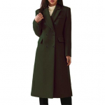 Dvipusis tran&scaron;ėjos paltas moterims žiemai su atlapais, ilgas vilnos mi&scaron;inio žirnelinis paltas, vir&scaron;utinis drabužis darbui biure 3XL armijos žalia spalva