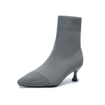 Moteri&scaron;ki a&scaron;trių pir&scaron;tų kojinės tipo ankle boots, žemu kulnu, įsispiriami, kvėpuojantys, tamprios bootie batai moterims, komforti&scaron;ki, su kitten kulnu, įtraukiami, megztos, oficialios boot batai 41 pilka spalva
