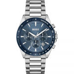 BOSS Strike Chrono Mėlynas ciferblatas Nerūdijančio plieno Sidabrinė apyrankė Vyri&scaron;kas kvarcinis laikrodis 1514240 mėlyna