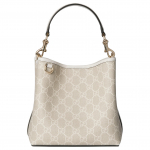 Gucci GG Supreme Smėlio spalvos Drobės Mini Kibiro Formos Rankinė, Baltos Odos Apdaila, Moteri&scaron;ka Kasdienė Pirkinių Kelioninė Pečių Rankinė 815118-FAD6L-9641 Basic Set (Bag+Dust Bag)