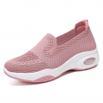 Madingi kvėpuojantys megzti slip-on laisvalaikio sportbačiai moterims, madingi sportbačiai su oro pagalvėlės platforma lauko veiklai, moteri&scaron;ki bėgimo bateliai 36 rožinė