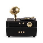 Retro gramofono aromato difuzorius ir &bdquo;Bluetooth&ldquo; garsiakalbis su nuotolinio valdymo pultu &ndash; ultragarsinis drėkintuvas ir namų dekoras, dovana USB juoda