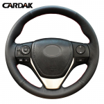 CARDAK Juodos odos automobilio vairo apdangalas, skirtas Toyota Auris E'Z RAV4 2013 Corolla 2013-2017 Rankomis siūtas vairo apdangalas Blue thread gray
