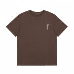Tarpvalstybinis madingas prekės ženklas Travis Scott hip-hop dainininkas mikro logotipas spausdinti trumparankoviai mar&scaron;kinėliai vyri&scaron;ki ir moteri&scaron;ki auk&scaron;tosios gatvės pusrankoviai S tamsiai ruda spalva