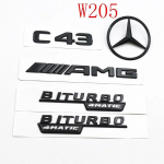 JUODAS C43 LOGOTIPAS raidės BITURBO 4MATIC ženklelis Automobilio galinės žvaigždės lipdukas BITrunk AMG emblema Mercedes Benz AMG W205 W206 C205 BI1 black