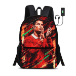 Ronaldo Vaiki&scaron;kos mokyklinės kuprinės CR Futbolo Žvaigždės Kuprinė su USB sąsaja Krep&scaron;ys moksleiviui Kuprinė Futbolo Sporto Kuprinė Vaikų Dovana red