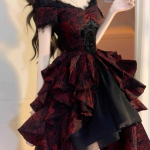 Gotikinė Lolita Juoda Raudona Bangų Suknelė Pavasaris Vasara Cosplay Princesės Suknelė XL raudona