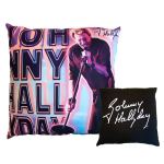 Johnny Hallyday [Q3633] - Coussin d&eacute;co 'Johnny Hallyday' sur sc&egrave;ne (rose violet) - 32 cm