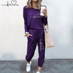 Moteri&scaron;ki sportiniai kostiumai Crewneck sportiniai kostiumai pavasario rudens laisvalaikio megztiniai ir kelnės, dviejų dalių rinkiniai XL violetinė