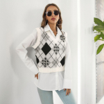 GMXIA Moterų mados laisvalaikio rombo ra&scaron;tas vasaros pavasario trumpomis rankovėmis V formos kaklo megztomis trumpomis rankovėmis S balta