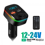 3 viename automobilio Bluetooth 5.0 FM siųstuvas Mp3 grotuvas 3.4A dviejų prievadų USB + C tipo PD greitasis įkroviklis su nuotolinio valdymo pulteliu aplinkos &scaron;viesos belaidžiu garso imtuvu With Remote Control