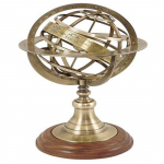 Žalvarinis armiliarinis sfera su saulės laikrodžio rodykle 17,78 cm Jūrinis jūrų astrolabas Solidus žalvaris