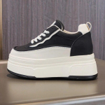 Fujin 9 cm Nauji natūralios odos, laisvalaikio stambūs sportbačiai su plei&scaron;tu, platforma, plei&scaron;tiniai, patogūs, madingi moteri&scaron;ki batai, vulkanizuojami mi&scaron;ri spalva 38 juoda