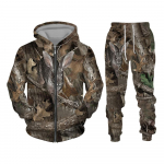 Rudens ir žiemos gyvūnai lapai kamufliažiniai 3D sportiniai kostiumai vyrams lauke su užtrauktuku. 3XL