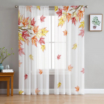 Padėkos diena Rudens lapai Klevo lapai Miegamasis Skaidrios Permatomos Užuolaidos &Scaron;ventės Papuo&scaron;imas Langas Voile Tiulio užuolaidos 135W x 114H(cm)