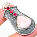 Natural Pink Opal, Garnet Gemstone 925 Sterling Silver Pendant 2.60 a7t20