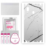 apgo Protective Skin Sticker for the back+sides compatible with Samsung Galaxy A20, Full Wrap Film, Foil, Vinyl - Pattern White Marble