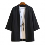 Pavasariniai vyri&scaron;ki mar&scaron;kinėliai Retro kinų stiliaus atviro dygsnio laisvas megztinis su trimis ketvirčiais rankovėmis Priest suknelė grynos spalvos 3XL juoda