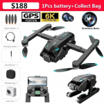 S188 GPS dronas 8K Professional HD dviguba kamera 5G Wifi optinio srauto padėties nustatymo kliūčių i&scaron;vengimas be &scaron;epetėlių sulankstomas keturkopterio RC žaislai 6K 1 Battery juoda