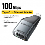 Essager C tipo į Ethernet adapteris 100/1000 Mbps Gigabit didelės spartos RJ45 į C tipo adapteris, skirtas MacBook ne&scaron;iojamojo kompiuterio laidinei tinklo plok&scaron;tei 100Mbps pilka