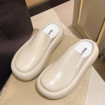 Moteri&scaron;kos natūralios odos &scaron;lepetės su storu padu Moteri&scaron;ki Retro auk&scaron;takulniai mulai Klumpės Platforminiai Batai Motinos basutės Zapatos De Mujer 39 juoda