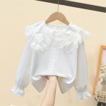 Vaiki&scaron;ki pavasariniai ir rudeniniai drabužiai Nauji mar&scaron;kinėliai su lėlėmis apykakle mergaičių pavasario ir rudens palaidinės ilgomis rankovėmis 110 balta