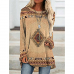 Moteri&scaron;ki plius dydžio mar&scaron;kinėliai, mar&scaron;kinėliai, tunikos mar&scaron;kiniai, geometrinis languotas ra&scaron;tas, kasdieni&scaron;ki, vintažiniai, tunika, etniniai, ilgomis rankovėmis, apvaliu kaklu, &scaron;viesiai žali, rudens ir žiemos S