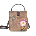 Vintažinės gėlėmis įspaustos mini rankinės per petį moterims, madinga rankinė crossbody, kibirėlio rankinė i&scaron; natūralios odos, krep&scaron;iai telefonams, piniginė 19cm*21cm*12cm