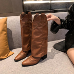 Moterims Kaubojaus Batai Madingi Įslystami Moteri&scaron;ki Eleganti&scaron;ki Kvadratiniu Kulnu Ilgi Vamzdžiai Batai Retro Moteri&scaron;ki Žieminiai Batai 40 ruda