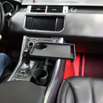 Universalus automobilio puodelio laikiklio padėklas su dvigubu puodelio laikikliu, organizuotas staliukas, maisto automobilinis padėklas, ne&scaron;iojamas reguliuojamas gėrimų stovas juoda