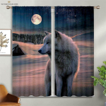 Užtemdantys 3D spausdinti užuolaidos, Žvaigždėtas dangus, Vilkas, Gyvūnas, Tinka studijoms, Bendrabučiui, Miegamajam, Dekoratyvinės, 2 vnt. W100xH130(CM) folio&Grommet Top